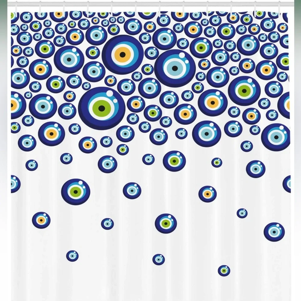 Ambesonne Blue Shower Curtain, Abstract Ovals Shape Eyes, Hooks, 69